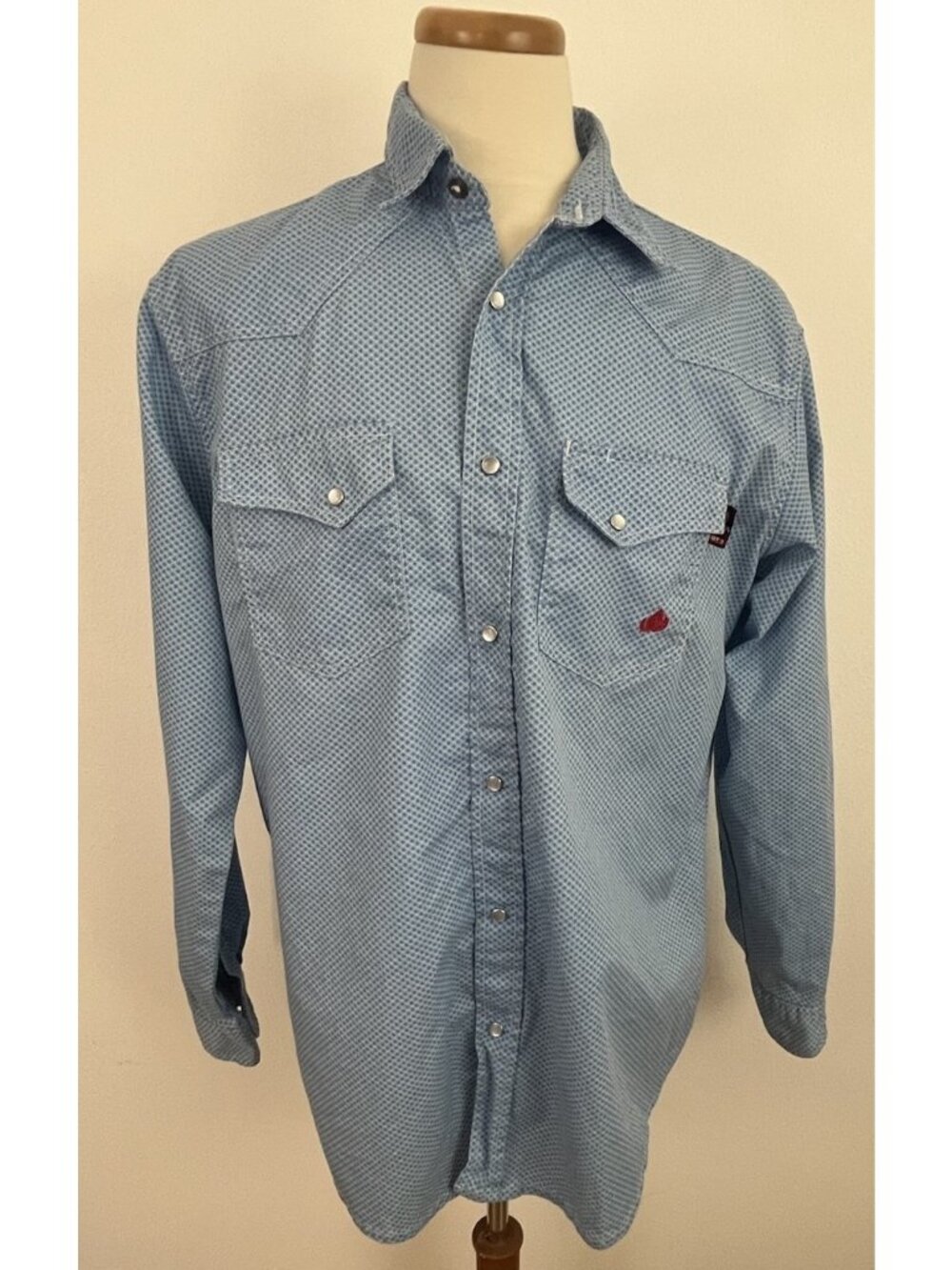 FORGE FR Blue White Pearl Snap XL 100% Cotton Shirt Flame Resistant Workwear